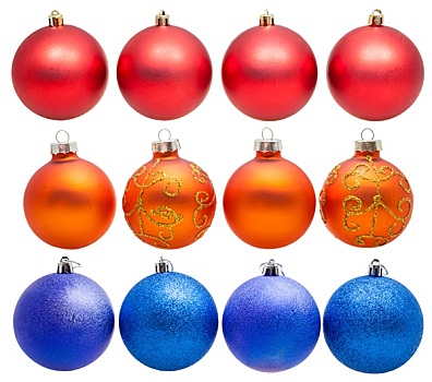 红色,蓝色,橙色,圣诞节,球,隔绝,白色背景