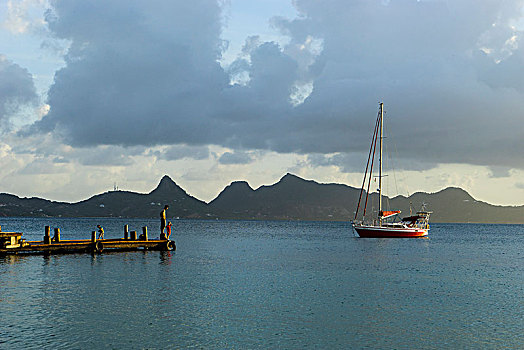 帆船,停泊,盐,湾,圣文森,格林纳丁斯群岛,西印度群岛