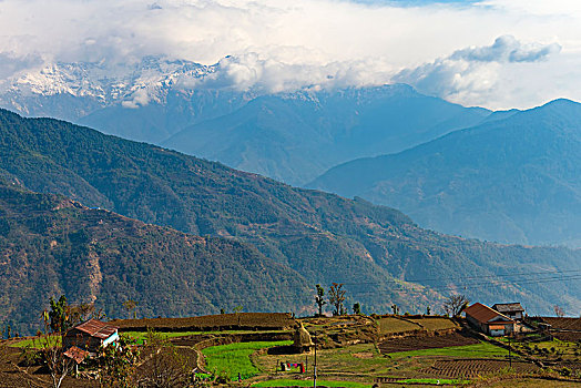 喜马拉雅山,山脉,山村,尼泊尔,亚洲