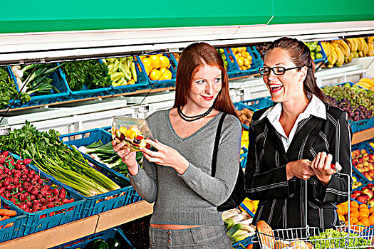 杂货店,购物,两个,职业女性,超市