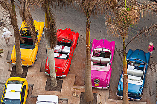 古巴,哈瓦那,俯视,彩色,老爷车