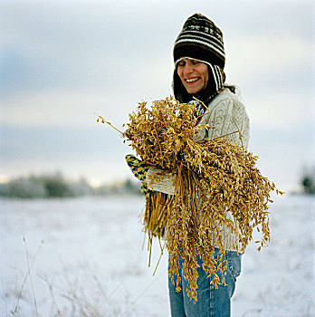 女人,捆,冬天,瑞典