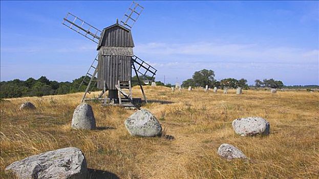 巨石阵,风车,岛屿,瑞典