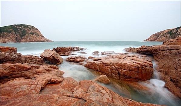 岩石,海岸,模糊,水,香港