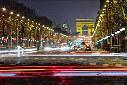 香榭丽舍大街,夜晚,巴黎