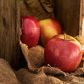 红苹果,乡村,老,木盒,袋