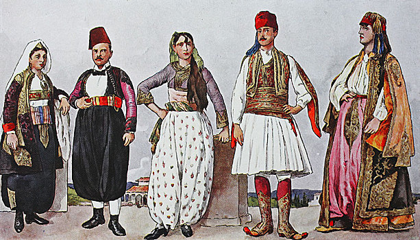 时尚,衣服,阿尔巴尼亚,19世纪,插画,欧洲