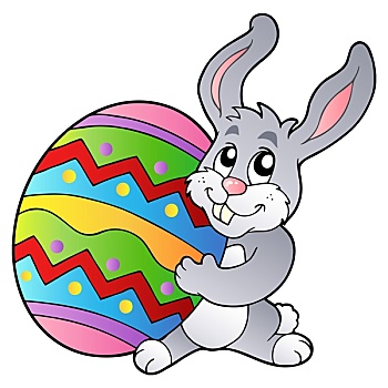 卡通,兔子,拿着,复活节彩蛋