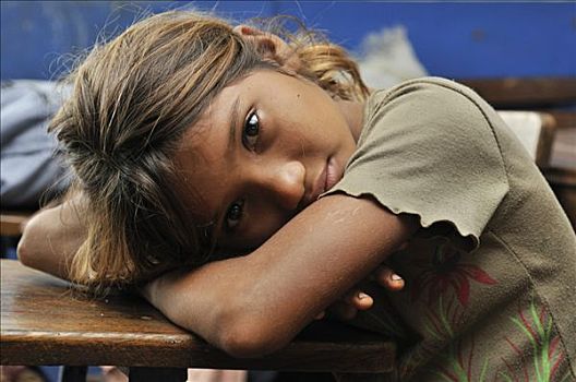 女孩,休息,学校,长椅,尼加拉瓜,中美洲