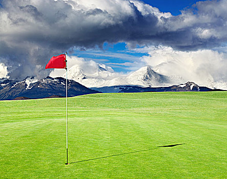 高尔夫,地点,红色,旗帜,洞