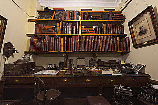 木质,书桌,架子,满,书本,工作,区域,英格兰