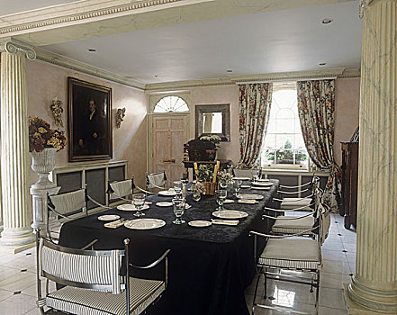 大,餐桌,桌面布置,椅子,房间,古典,柱子