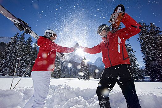 情侣,滑雪,滑雪区,奥地利