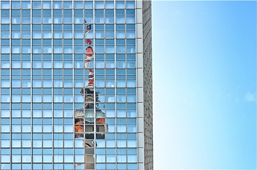 电视塔,反射,摩天大楼,柏林