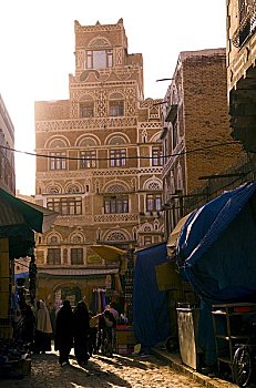 狭窄,小路,市场,地区,萨那,也门