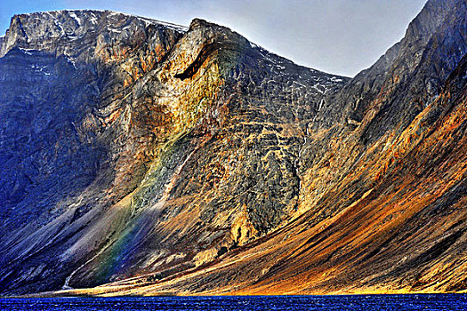山,彩虹,峡湾,拉布拉多犬,加拿大