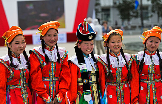 女孩,传统,衣服,节日,蒙古人,民族服饰,乌兰巴托,蒙古,亚洲