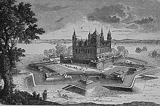 克伦堡宫,要塞,丹麦,木刻