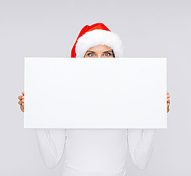 圣诞节,圣诞,人,冬天,广告,销售,概念,吃惊,女人,圣诞老人,帽子,留白,白板