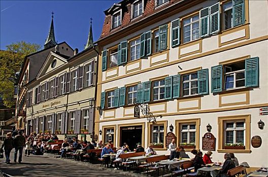 老,餐馆,户外进餐,班贝格,上弗兰科尼亚,巴伐利亚,德国,欧洲
