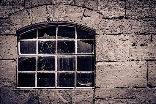 古老,窗户,石头,屋舍,子弹,洞,玻璃