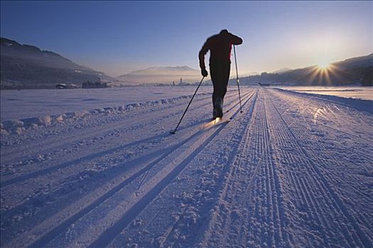 越野滑雪者,阿尔卑斯山,北方,提洛尔,奥地利,欧洲