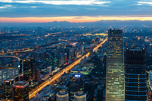 中国北京朝阳区国贸天际线夜景