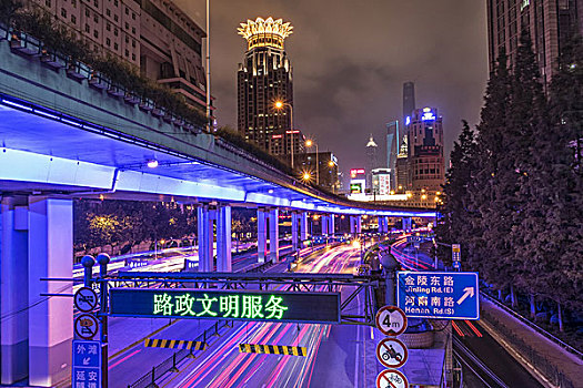 上海,道路,夜晚,中国