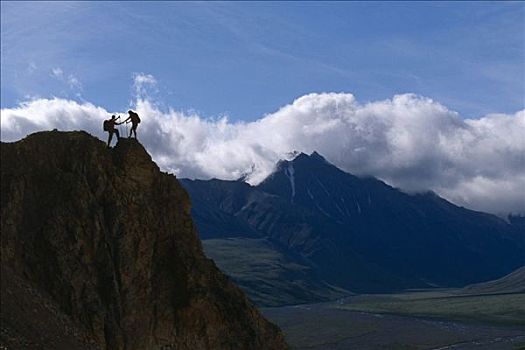 伴侣,远足,德纳里峰国家公园,室内,阿拉斯加,夏天,景色