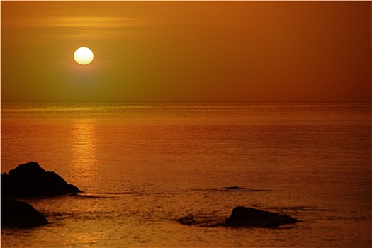 橙色,日落,上方,海洋,石头