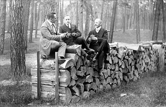 男人,坐,木头,堆,历史,照片,20年代