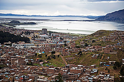 俯视,普诺,提提卡卡湖,秘鲁