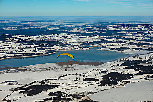 风景,山脉,滑翔伞,湖,斯瓦比亚,巴伐利亚,德国,欧洲