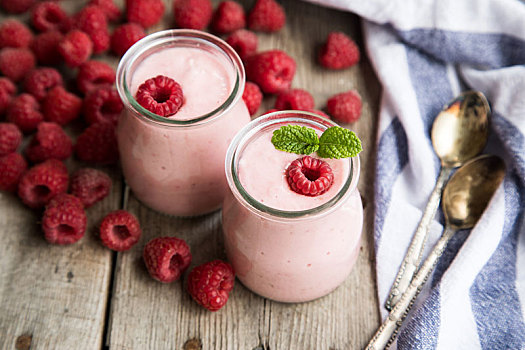 酸奶,冰沙,树莓,水果点心,浆果,健康,节食,概念