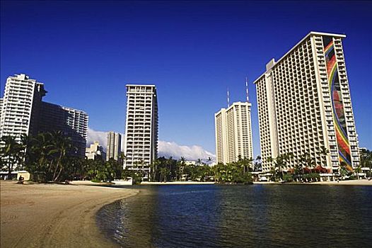 仰视,摩天大楼,水岸,夏威夷,美国