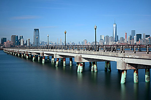 曼哈顿,市区,天际线,桥,摩天大楼,纽约