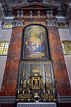 内景,右边,圣坛,圣母,悲伤,玻璃,神祠,巴洛克,圆顶,壁画,教堂,文化遗产,林茨,上奥地利州,奥地利