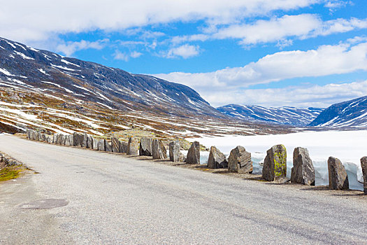 老,道路,石头,夏天,雪,挪威,山