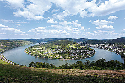 莱茵河,环,远眺,右边,莱茵兰普法尔茨州,德国,欧洲