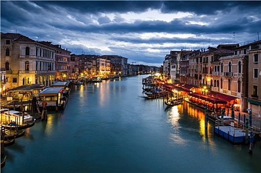 大运河,威尼斯,夜晚,意大利