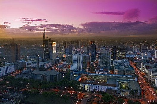 城市天际线,黄昏,内罗毕,肯尼亚