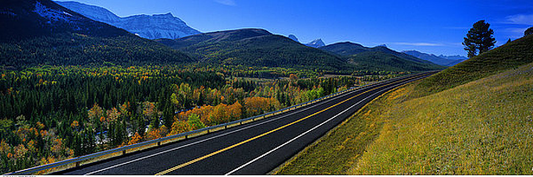 俯视,公路,风景,卡纳纳斯基斯县,艾伯塔省,加拿大