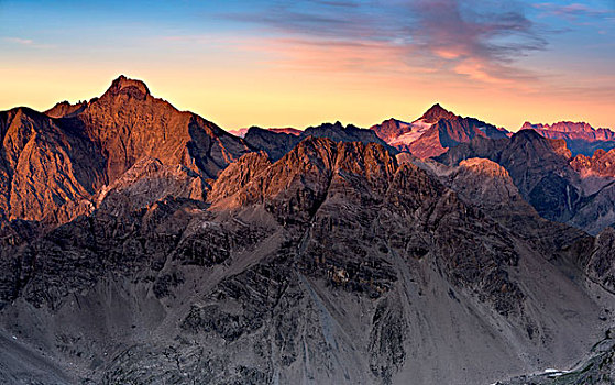 顶峰,左边,右边,日出,山谷,提洛尔,奥地利,欧洲