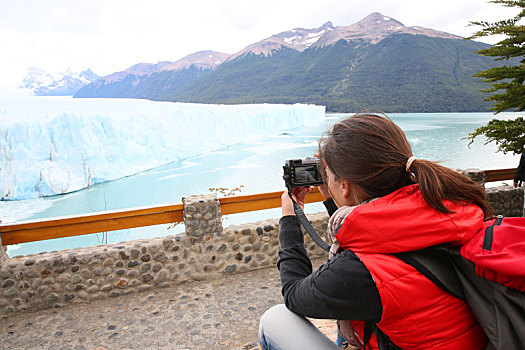 游客,照相,莫雷诺冰川