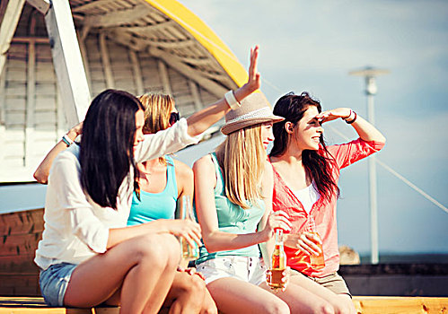 暑假,度假,女孩,饮料,海滩