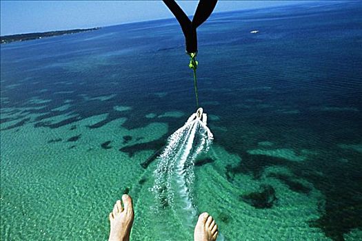 脚,风景,滑翔伞,上方,尼格瑞尔,海滩,牙买加