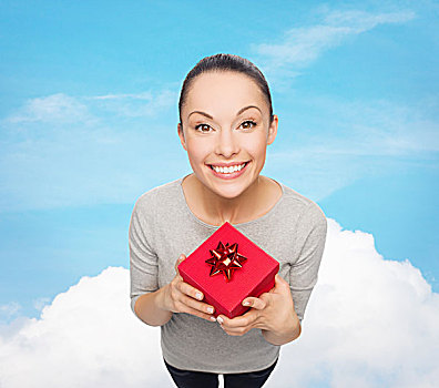 庆贺,休假,高兴,概念,微笑,亚洲女性,红色,礼盒