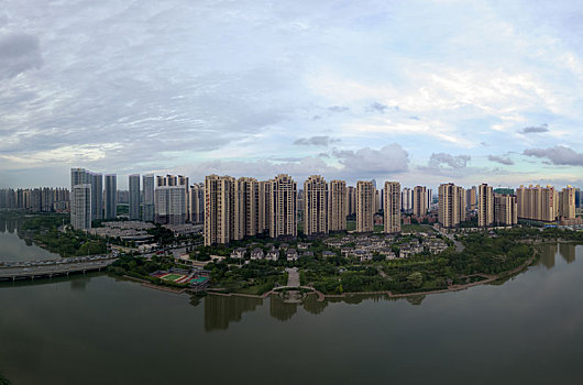 广东惠州惠城区河南岸金山湖片区建筑航拍风光