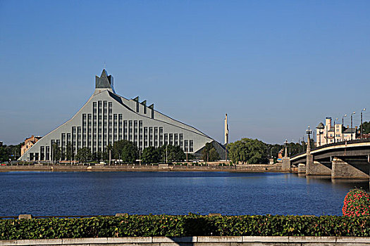 国家图书馆,拉脱维亚,道加瓦河,河,石桥,里加,欧洲