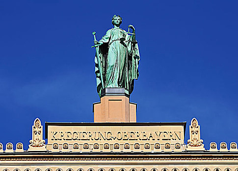 山墙,雕塑,建筑,政府,上巴伐利亚,慕尼黑,巴伐利亚,德国,欧洲